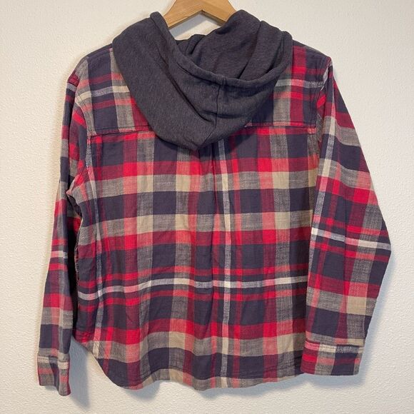 American Eagle Plaid Pink Cropped Hooded Flannel Size Small NWT - Picture 9 of 10